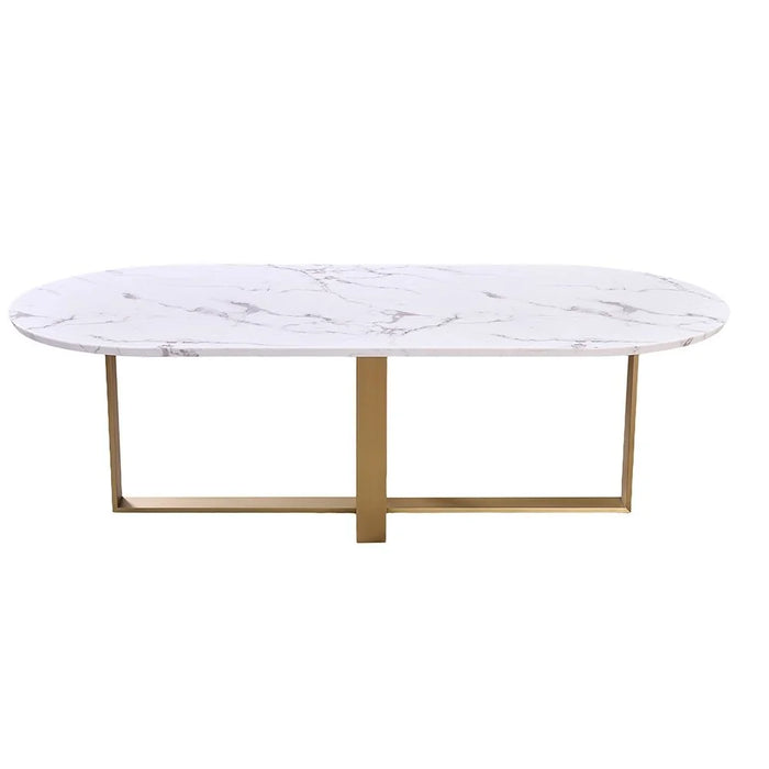 Augusta 1+8 Marble Top Dining Set - White Grey/ Matt Champagne Gold