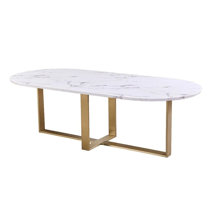 Augusta 1+8 Marble Top Dining Set - White Grey/ Matt Champagne Gold
