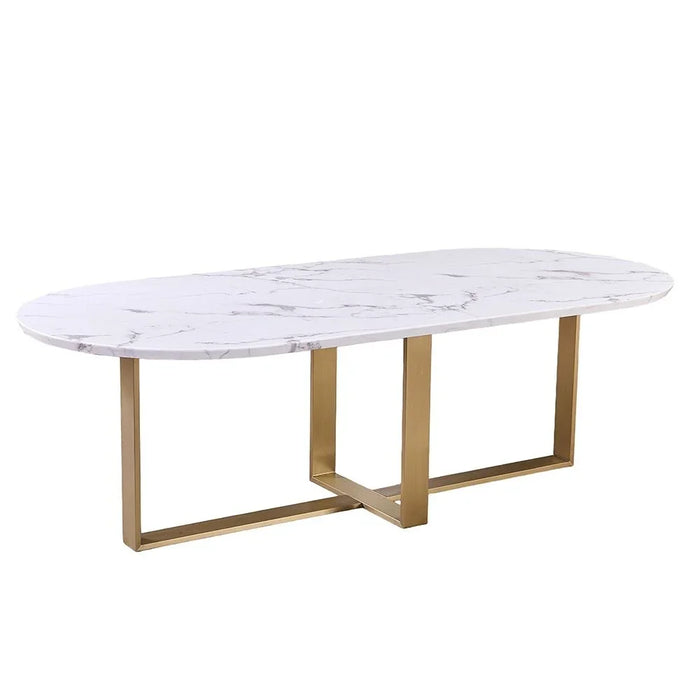Augusta 1+8 Marble Top Dining Set - White Grey/ Matt Champagne Gold
