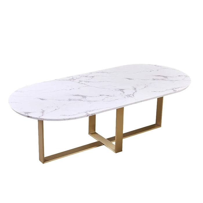 Augusta 1+8 Marble Top Dining Set - White Grey/ Matt Champagne Gold