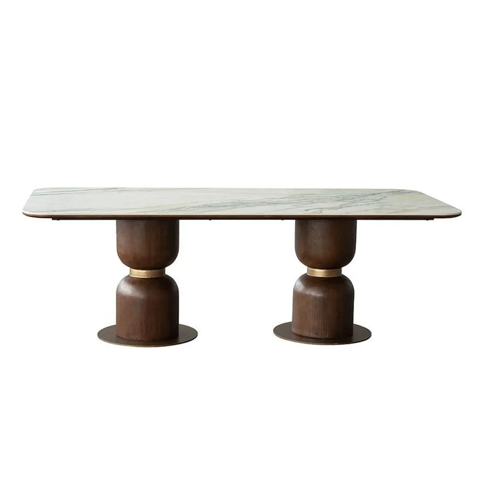 New AlHamra 8 Seater Stone Dining Table  | Sturdy Dining Table Without Chairs | Modern Design Desk Furniture For Kitchen And Dining Room L230xW108xH76cm - White/Green/Gold