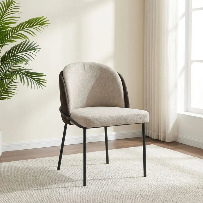 Mont Dining Chair Set of 2 With Fabric Upholstery |Sturdy Kitchen Dining Chairs Without Table Single Seater Modern Design Furniture For Dining Room L52xW50xH78cm-Beige/Brown