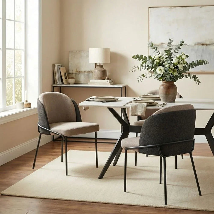 Mont Dining Chair Set of 2 With Fabric Upholstery |Sturdy Kitchen Dining Chairs Without Table Single Seater Modern Design Furniture For Dining Room L52xW50xH78cm-Beige/Brown