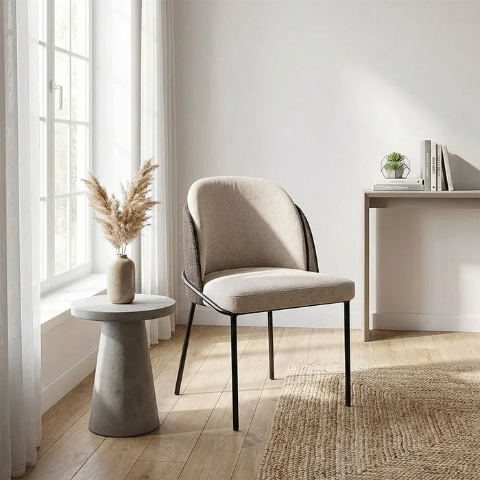 Mont Dining Chair Set of 2 With Fabric Upholstery |Sturdy Kitchen Dining Chairs Without Table Single Seater Modern Design Furniture For Dining Room L52xW50xH78cm-Beige/Brown