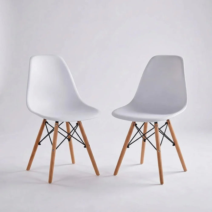 Stork Set of 2 Dining Chairs - White & Beech - Stylish Diningroom Furniture - Engineered Wood & Metal - Perfect for 2-Seater Dining Table - Modern Dining-Set for Home - Durable & Elegant Design - 2 Year Warranty