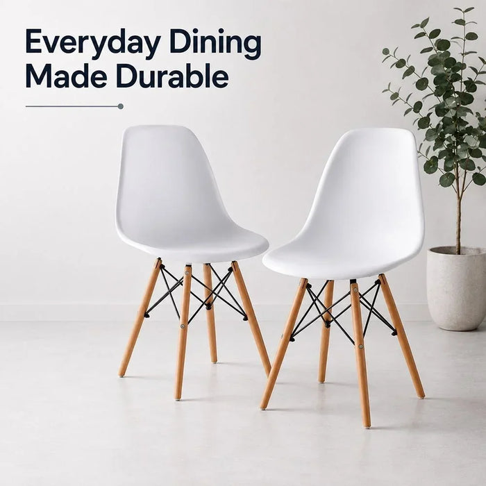 Stork Set of 2 Dining Chairs - White & Beech - Stylish Diningroom Furniture - Engineered Wood & Metal - Perfect for 2-Seater Dining Table - Modern Dining-Set for Home - Durable & Elegant Design - 2 Year Warranty