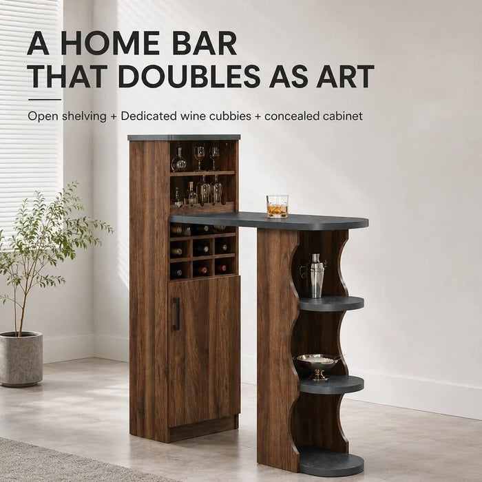 Andrei Wine Cabinet Sturdy Home Bar Organiser Cupboard Modern Design Furniture For Dining Room Living Room Kitchen 120.6x43x140cm Columbia Oak/Basalt