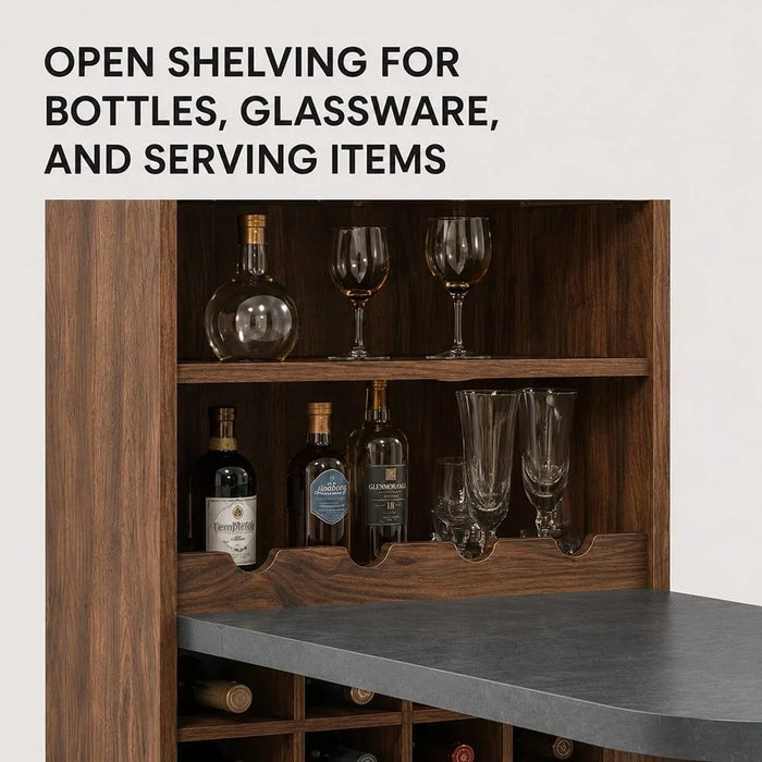 Andrei Wine Cabinet Sturdy Home Bar Organiser Cupboard Modern Design Furniture For Dining Room Living Room Kitchen 120.6x43x140cm Columbia Oak/Basalt