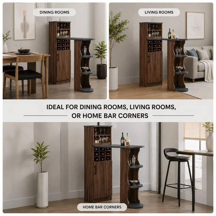 Andrei Wine Cabinet Sturdy Home Bar Organiser Cupboard Modern Design Furniture For Dining Room Living Room Kitchen 120.6x43x140cm Columbia Oak/Basalt