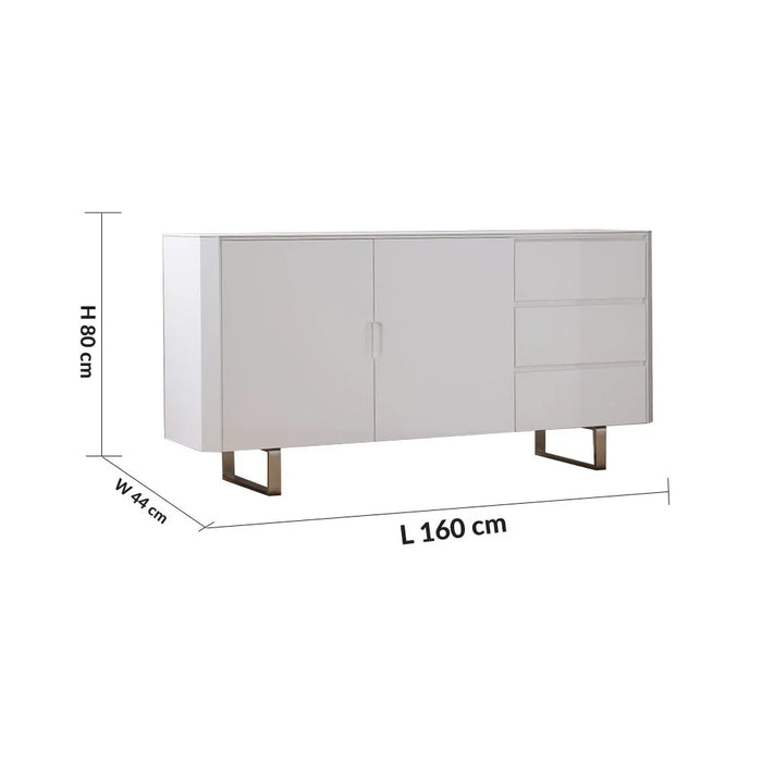 Monarch Sideboard Sturdy Home Kitchen Organiser Sideboard Modern Design Furniture For Dining Room Living Room Kitchen-White / Brushedsilver
