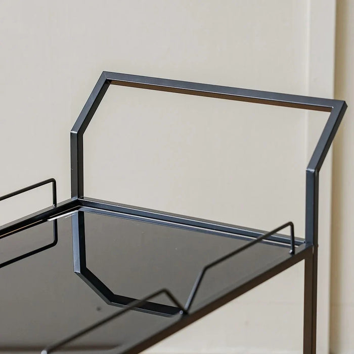 Otto Serving Trolley Metal Frame Modern Rolling Bar Cart Stylish Serving Cart With Glass Shelves Elegant Trolley For Living Room Dining Room Kitchen Storage â€“ Black