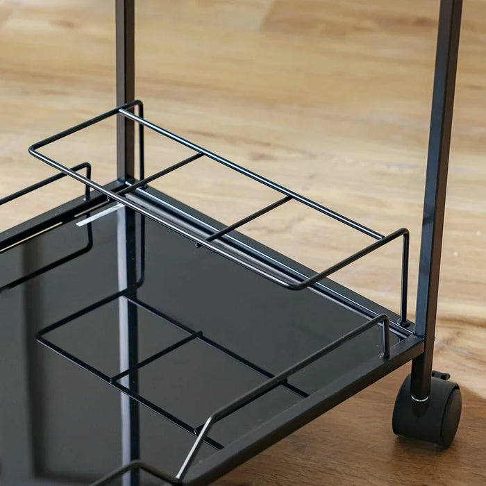 Otto Serving Trolley Metal Frame Modern Rolling Bar Cart Stylish Serving Cart With Glass Shelves Elegant Trolley For Living Room Dining Room Kitchen Storage â€“ Black