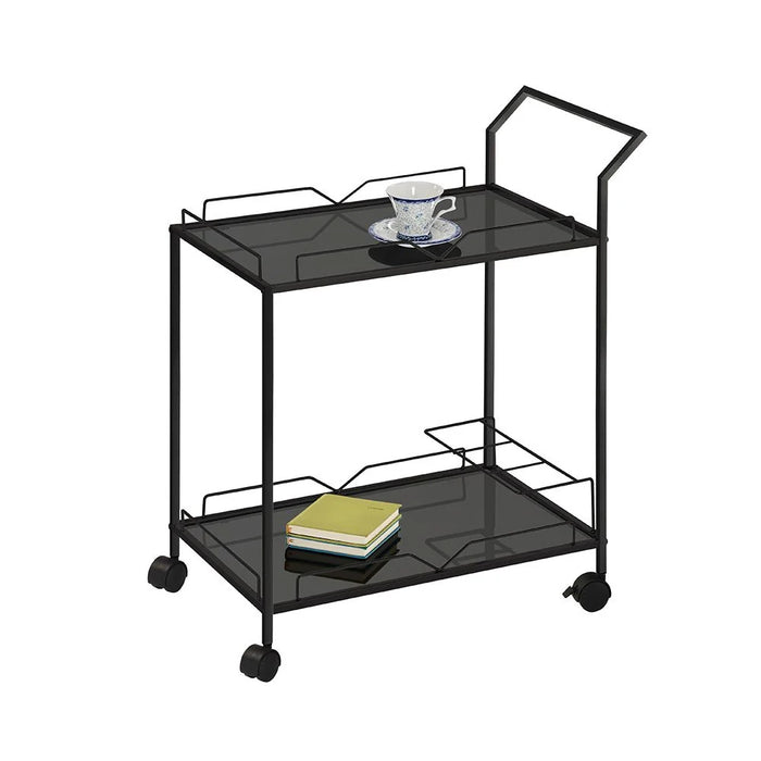 Otto Serving Trolley Metal Frame Modern Rolling Bar Cart Stylish Serving Cart With Glass Shelves Elegant Trolley For Living Room Dining Room Kitchen Storage â€“ Black