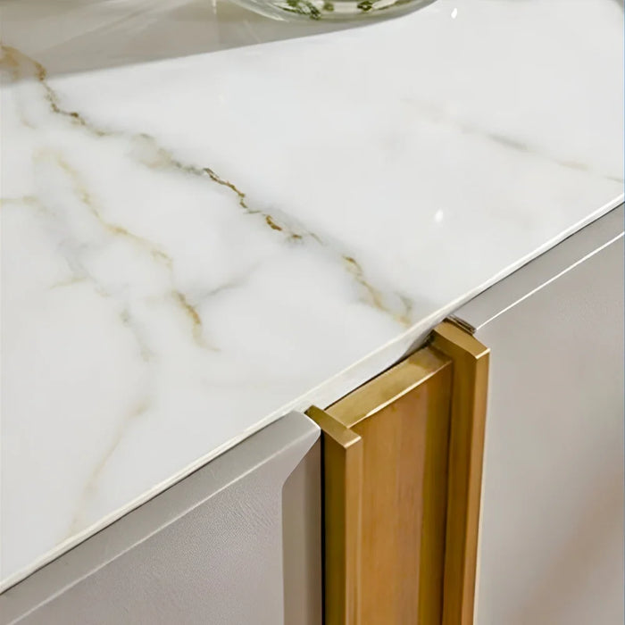 AlLayal Marble Top Buffet Cabinet | Strong And Sturdy Kitchen Organiser Rack | Modern Design Sideboard Cabinet Side Board For Dining Room Bar Kitchen L180xW45xH80cm - Brown/Brushed Gold