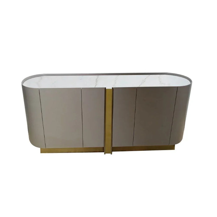 AlLayal Marble Top Buffet Cabinet | Strong And Sturdy Kitchen Organiser Rack | Modern Design Sideboard Cabinet Side Board For Dining Room Bar Kitchen L180xW45xH80cm - Brown/Brushed Gold