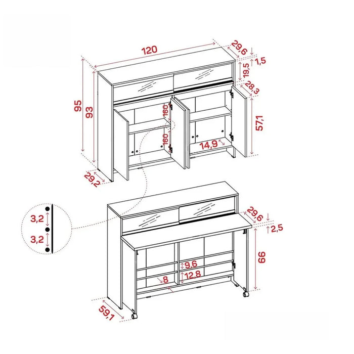 Algeria 4-Door Kitchen/Bar Cabinet with Folding Table - White/Oak - Engineered Wood Dining Room Furniture Accessories - Stylish Cabinets & Sideboards for Modern Homes