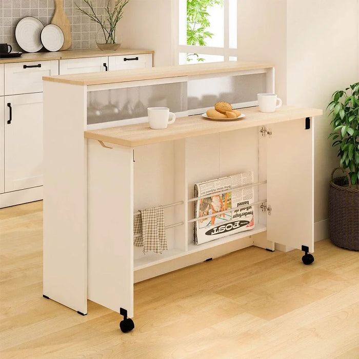 Algeria 4-Door Kitchen/Bar Cabinet with Folding Table - White/Oak - Engineered Wood Dining Room Furniture Accessories - Stylish Cabinets & Sideboards for Modern Homes
