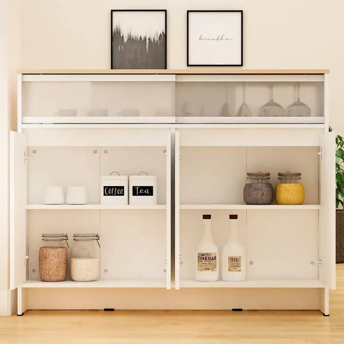 Algeria 4-Door Kitchen/Bar Cabinet with Folding Table - White/Oak - Engineered Wood Dining Room Furniture Accessories - Stylish Cabinets & Sideboards for Modern Homes