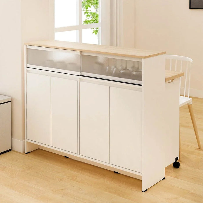 Algeria 4-Door Kitchen/Bar Cabinet with Folding Table - White/Oak - Engineered Wood Dining Room Furniture Accessories - Stylish Cabinets & Sideboards for Modern Homes