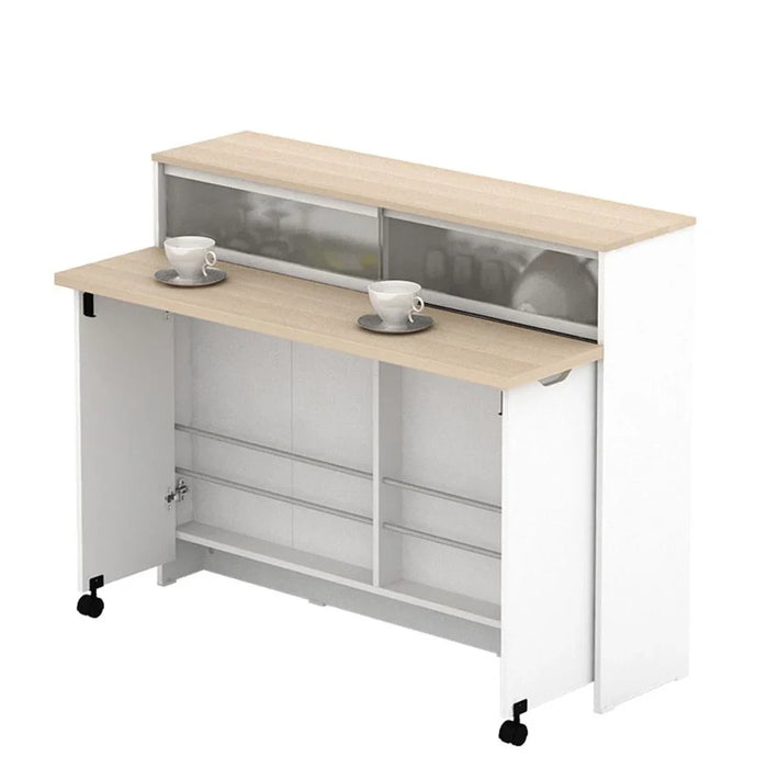 Algeria 4-Door Kitchen/Bar Cabinet with Folding Table - White/Oak - Engineered Wood Dining Room Furniture Accessories - Stylish Cabinets & Sideboards for Modern Homes