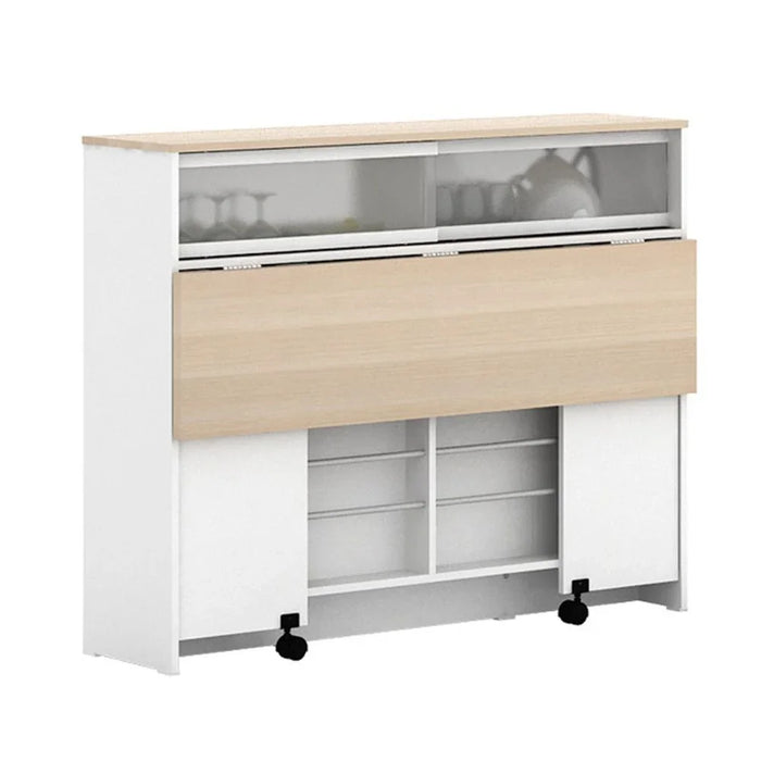Algeria 4-Door Kitchen/Bar Cabinet with Folding Table - White/Oak - Engineered Wood Dining Room Furniture Accessories - Stylish Cabinets & Sideboards for Modern Homes