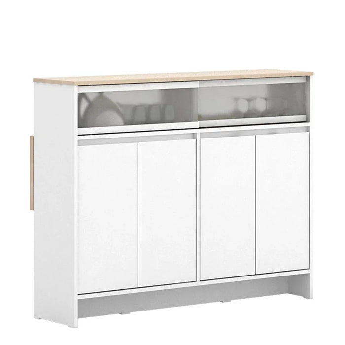 Algeria 4-Door Kitchen/Bar Cabinet with Folding Table - White/Oak - Engineered Wood Dining Room Furniture Accessories - Stylish Cabinets & Sideboards for Modern Homes