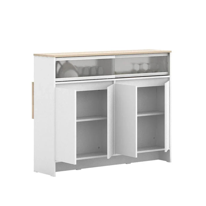 Algeria 4-Door Kitchen/Bar Cabinet with Folding Table - White/Oak - Engineered Wood Dining Room Furniture Accessories - Stylish Cabinets & Sideboards for Modern Homes
