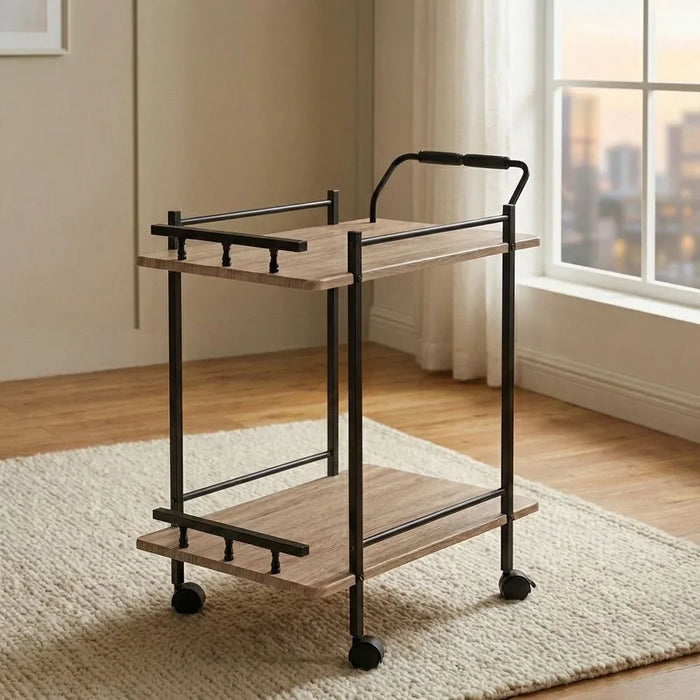 Acron Serving Trolley - Stylish Oak Grey/Black Engineered Wood Dining Room Furniture, Ideal for Serving & Storage, Size: L61xW40xH76cm, Ideal for Modern Homes