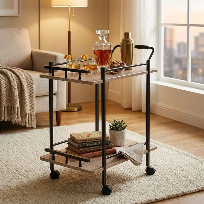 Acron Serving Trolley - Stylish Oak Grey/Black Engineered Wood Dining Room Furniture, Ideal for Serving & Storage, Size: L61xW40xH76cm, Ideal for Modern Homes
