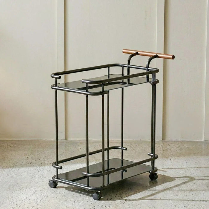 Huskar Black Tempered Glass Serving Trolley with Bottle Holders - Stylish Dining Room Furniture, Metal & Glass Design, Ideal for Entertaining - Size: L70xW40xH74cm