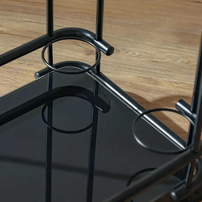 Huskar Black Tempered Glass Serving Trolley with Bottle Holders - Stylish Dining Room Furniture, Metal & Glass Design, Ideal for Entertaining - Size: L70xW40xH74cm