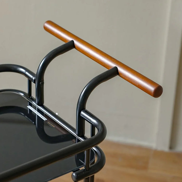Huskar Black Tempered Glass Serving Trolley with Bottle Holders - Stylish Dining Room Furniture, Metal & Glass Design, Ideal for Entertaining - Size: L70xW40xH74cm