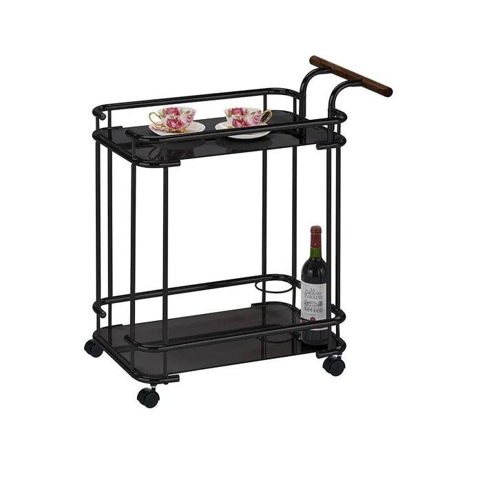 Huskar Black Tempered Glass Serving Trolley with Bottle Holders - Stylish Dining Room Furniture, Metal & Glass Design, Ideal for Entertaining - Size: L70xW40xH74cm