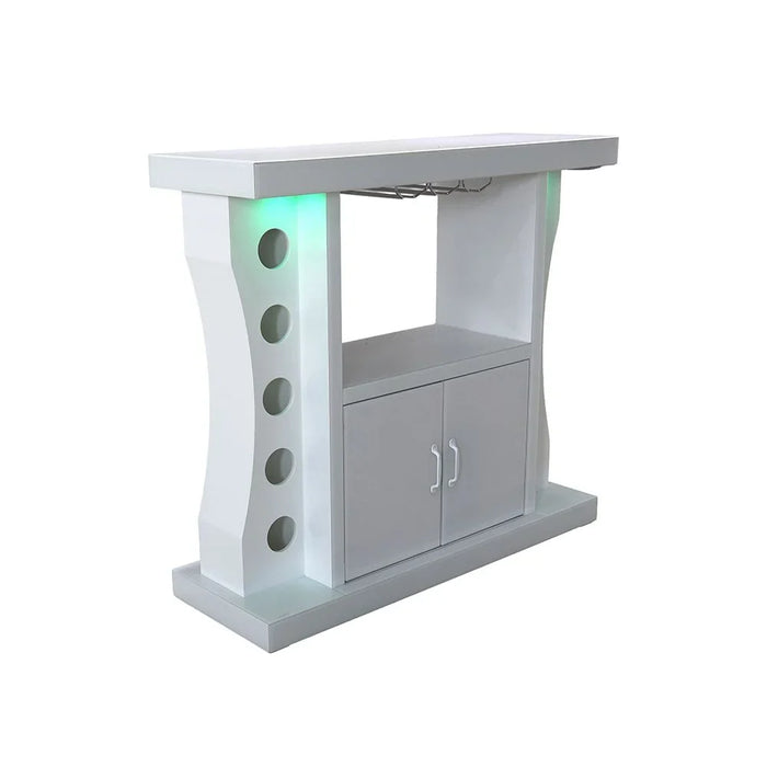 Hazky Glass Top 2 Door Bar Counter With RGB Downlight+Bluetooth Speaker+ Wine Glass Hangers and Bottle Holders | Sturdy Kitchen Organiser Rack L120xW40xH110cm - High Gloss White