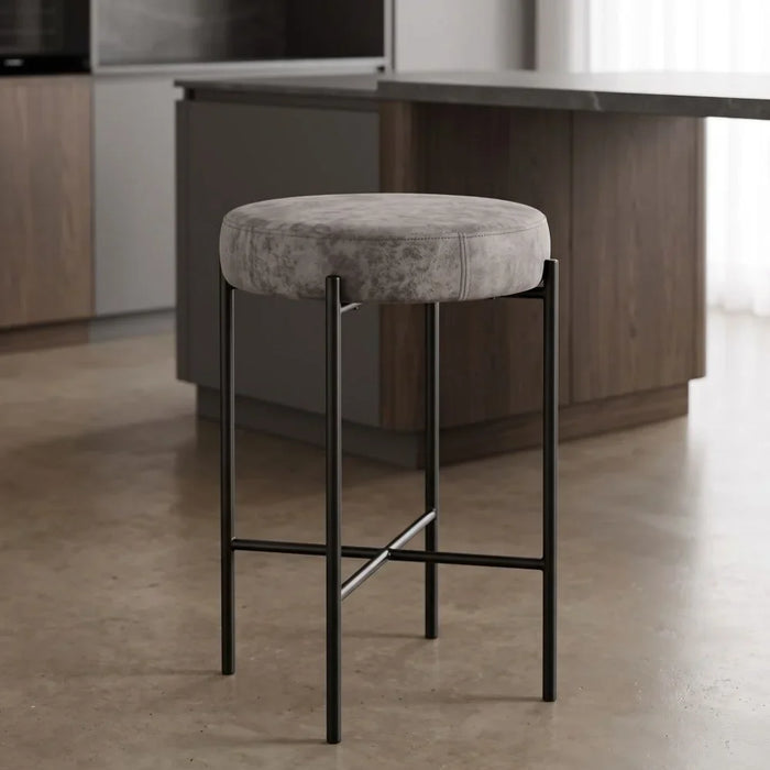 Romsdal Round Bar Stool With Fabric Upholstery | Counter Chair Without Table| Single Seater Modern Design Armless Stool With Footrest Furniture L48xW48xH66cmDark Brown/Black