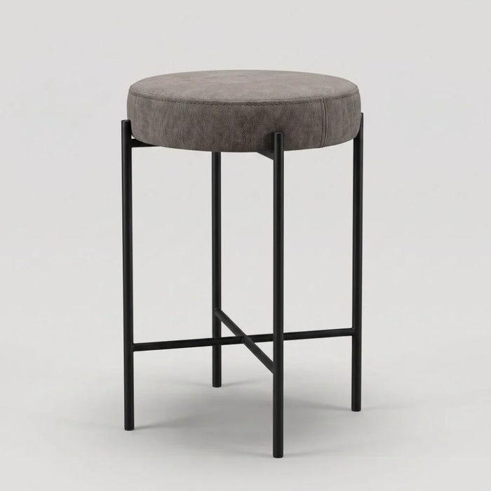 Romsdal Round Bar Stool With Fabric Upholstery | Counter Chair Without Table| Single Seater Modern Design Armless Stool With Footrest Furniture L48xW48xH66cmDark Brown/Black