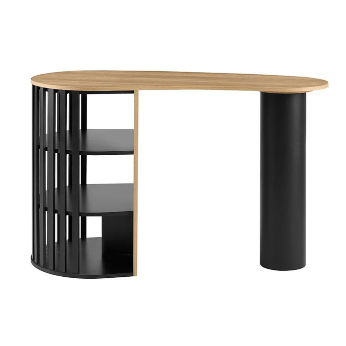 Nordland Bar Table With Open Shelves | Sturdy Dining Table Without Chairs | Modern Design Desk Furniture For Kitchen, Mini Bar And Dining Room L145xW68xH90cm - Oak/Black
