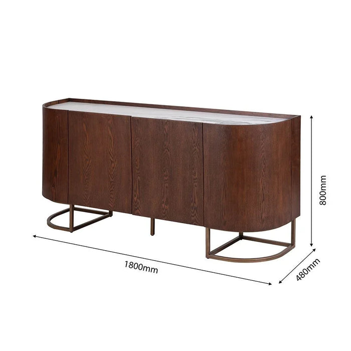 New AlHamra Stone Top Buffet Cabinet | Sturdy Kitchen Organiser Rack | Modern Design Sideboard Cabinet For Dining Room L180xW48xH80cm-White/Green/Brown