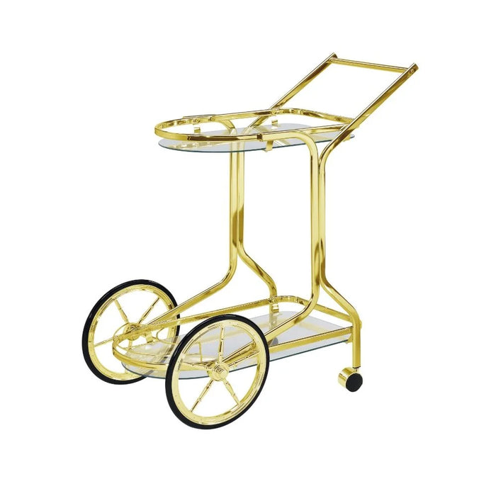 Ohio 2 Layers Tempered Glass Serving Trolley  | Kitchen Trolley | Easy To Use Rolling Cart | Modern Design Serving Cart For Dining Kitchen L82xW46xH92cm - Clear/Brass