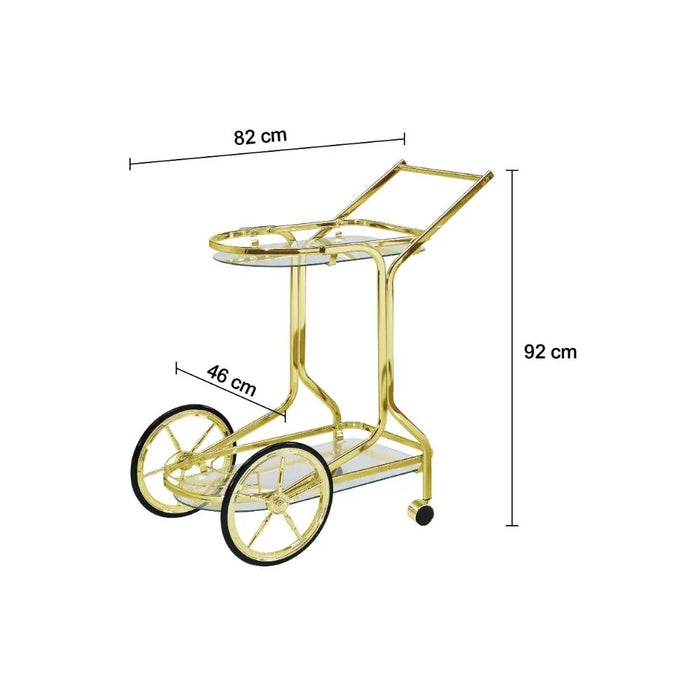 Ohio 2 Layers Tempered Glass Serving Trolley  | Kitchen Trolley | Easy To Use Rolling Cart | Modern Design Serving Cart For Dining Kitchen L82xW46xH92cm - Clear/Brass
