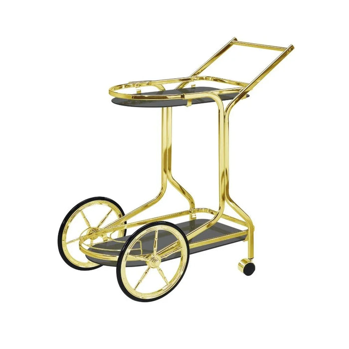 Ohio 2 Layers Tempered Glass Serving Trolley  | Kitchen Trolley | Easy To Use Rolling Cart | Modern Design Serving Cart For Dining Kitchen L82xW46xH92cm - Black/Brass