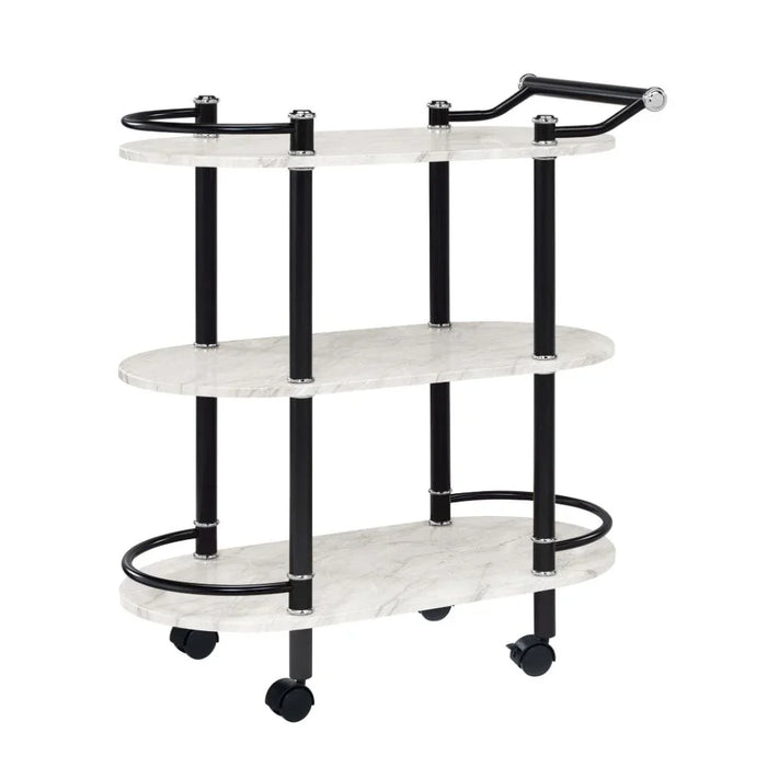 Cleveland 3 Layers Serving Trolley  | Kitchen Trolley | Easy To Use Rolling Cart | Modern Design Serving Cart For Dining Kitchen L77xW39xH92cm - White/Black