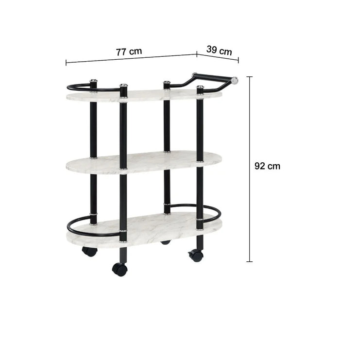 Cleveland 3 Layers Serving Trolley  | Kitchen Trolley | Easy To Use Rolling Cart | Modern Design Serving Cart For Dining Kitchen L77xW39xH92cm - White/Black