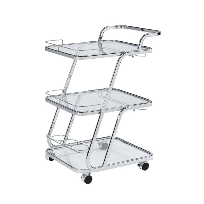 Merida 3 Layers Tempered Glass Serving Trolley With Goblet And Bottle Holders | Kitchen Trolley | Rolling Cart | Modern Design Serving Cart For Dining Kitchen L59xW45xH89cm - Clear/Chrome