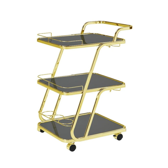 Merida 3 Layers Tempered Glass Serving Trolley With Goblet And Bottle Holders | Kitchen Trolley | Rolling Cart | Modern Design Serving Cart For Dining Kitchen L59xW45xH89cm - Black/Brass