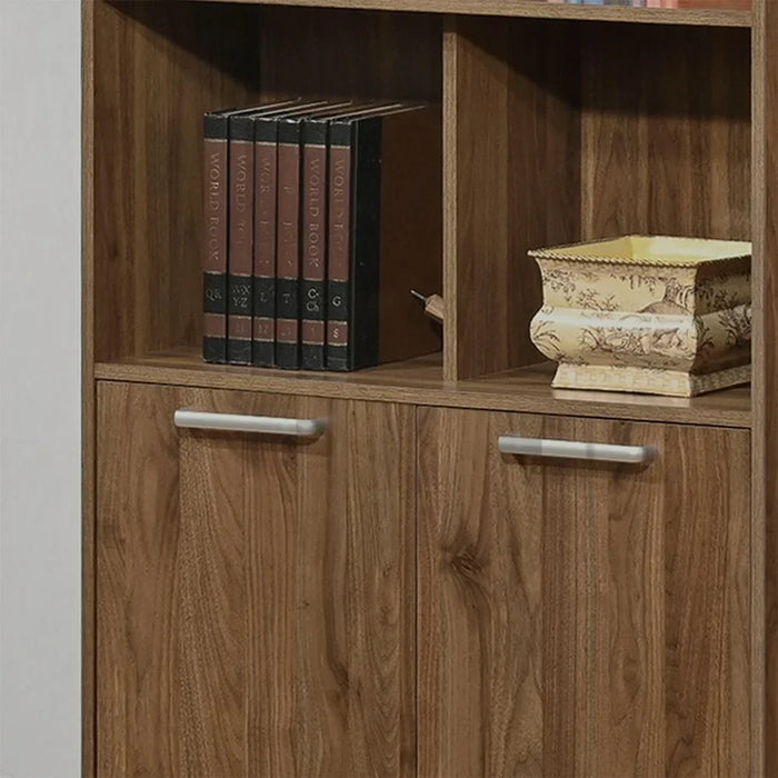 Supreme 2-Door Bookcase with Open Shelves – Modern Wooden Storage Cabinet for Books, Decor & Files – Living Room, Office, Study Furniture Organizer-Light Walnut