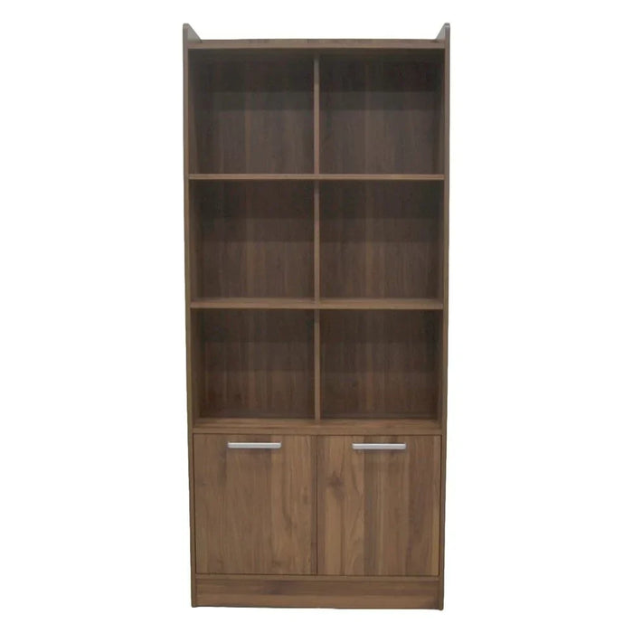 Supreme 2-Door Bookcase with Open Shelves – Modern Wooden Storage Cabinet for Books, Decor & Files – Living Room, Office, Study Furniture Organizer-Light Walnut