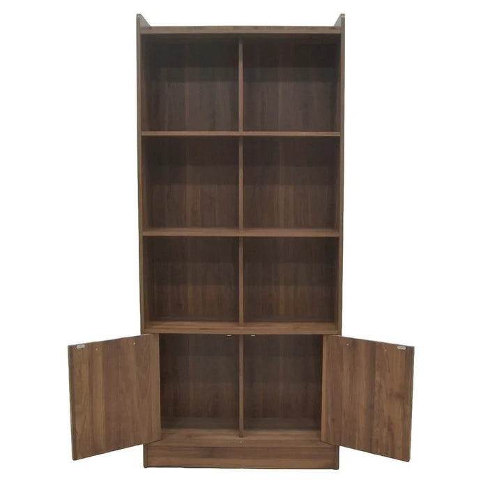 Supreme 2-Door Bookcase with Open Shelves – Modern Wooden Storage Cabinet for Books, Decor & Files – Living Room, Office, Study Furniture Organizer-Light Walnut