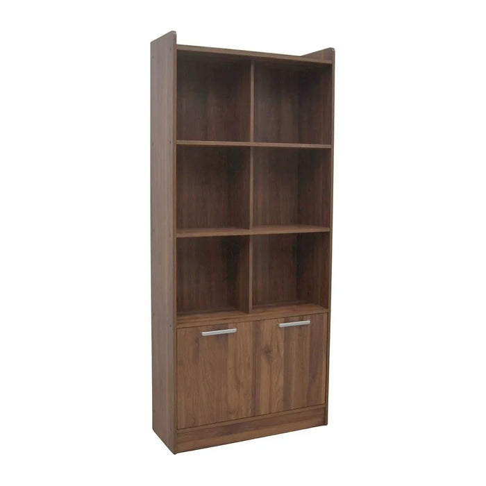 Supreme 2-Door Bookcase with Open Shelves – Modern Wooden Storage Cabinet for Books, Decor & Files – Living Room, Office, Study Furniture Organizer-Light Walnut