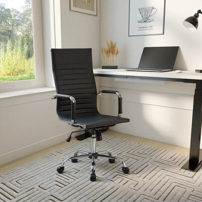 Scadas High Back Office Chair Ergonomic Office Chair | Modern Desk Computer Chair | Swivel Office Chair | Adjustable Height Chair L69xW54xH106-116cm - Black/Chrome